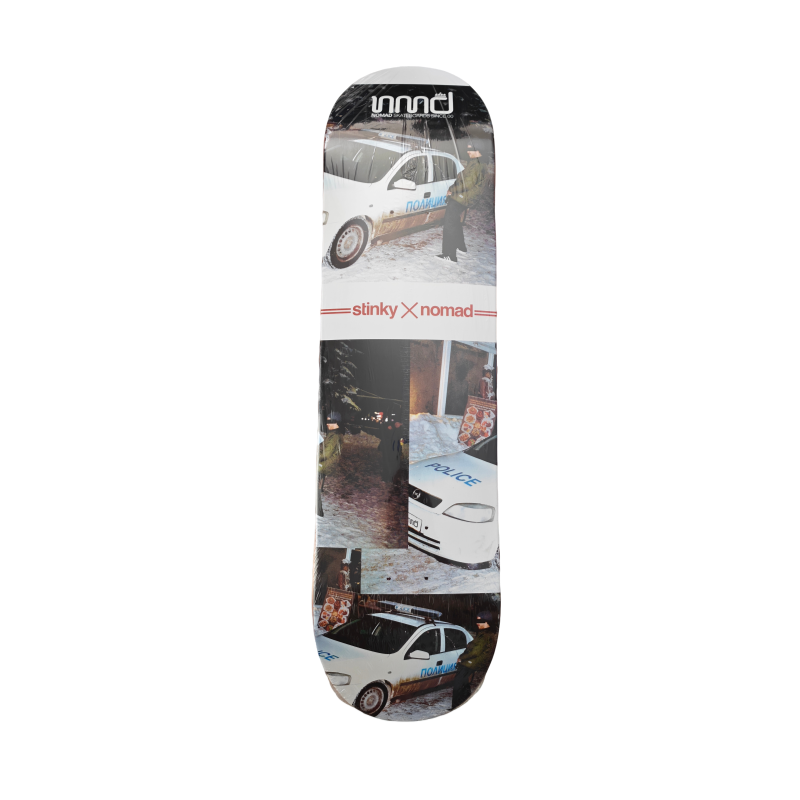 39 Nomad x Stinky Police Car Collage 7-Ply Canadian Maple 8.0" Deck - Image 1